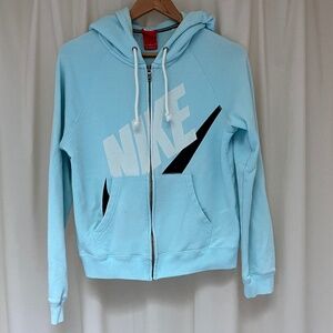 Nike rally signal logo turquoise zip hoodie pockets medium